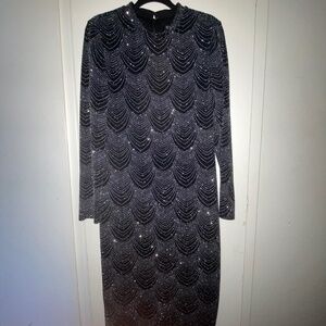 Nine West Embellished Mock Neck Midi Dress